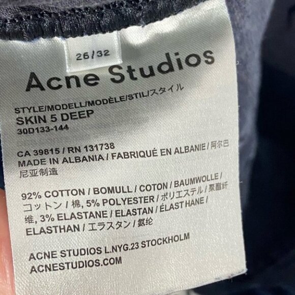 Acne Studios Skin 5 Deep Skinny Jeans Denim Size 26 Dark Indigo Blue Stretch - Picture 5 of 12